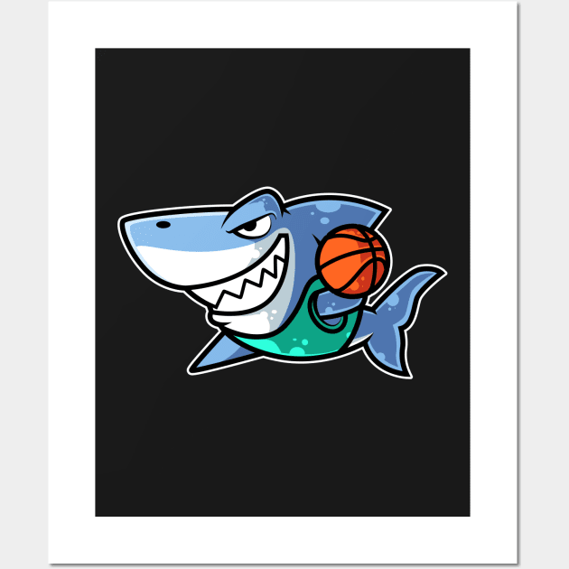 Shark Basketball Game Day Funny Team Sports B-ball product Wall Art by theodoros20